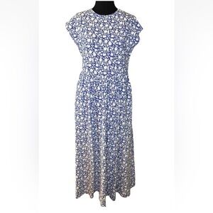 Boden Cotton Blue White Floral Maxi Dress Size US 6 R Cap Sleeve Cottagecore